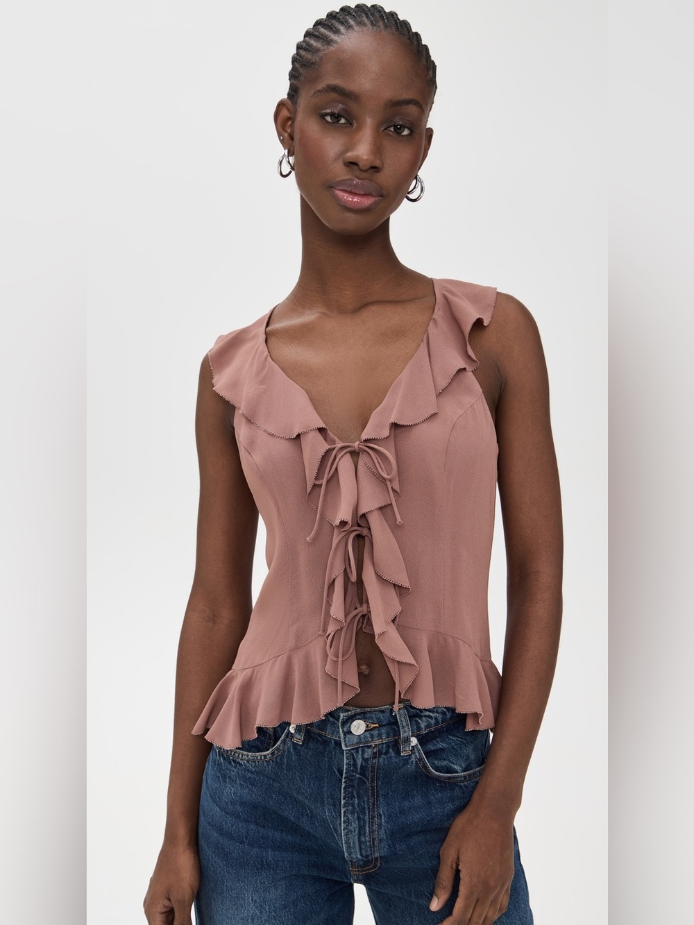 Reformation Paulette ruffle top in mink - size 8